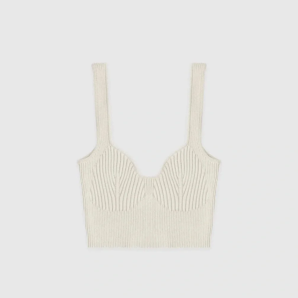 Manière de Voir Set - Beige Ribbed Contour Crop Top & Ombré Flared Leggings - Picture 9 of 15